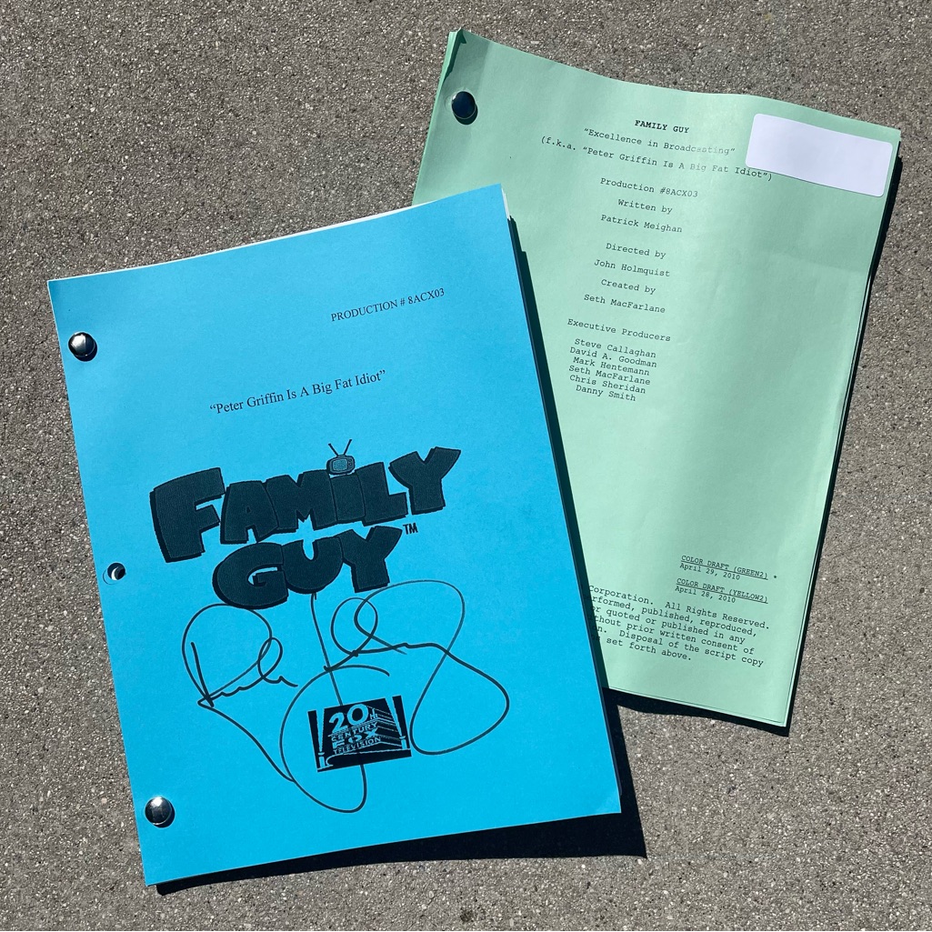 Family Guy 2009 Rush Limbaugh Ep Signed Pre-Title Production Used Draft Scripts